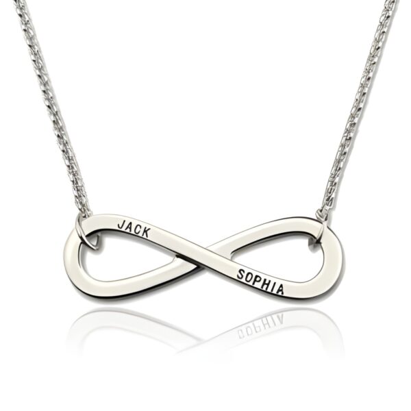 Engraved infinity necklace for sisters symbolizing love