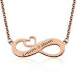 Engraved infinity heart necklace in rose gold