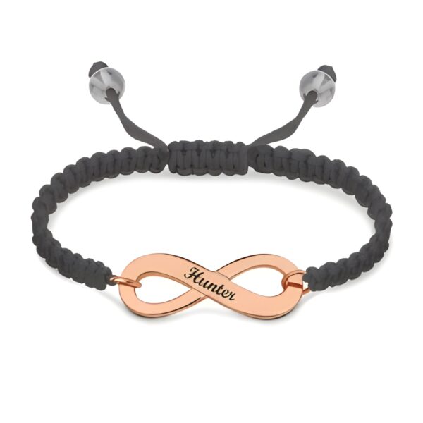 Engraved infinity symbol bracelet in rose gold