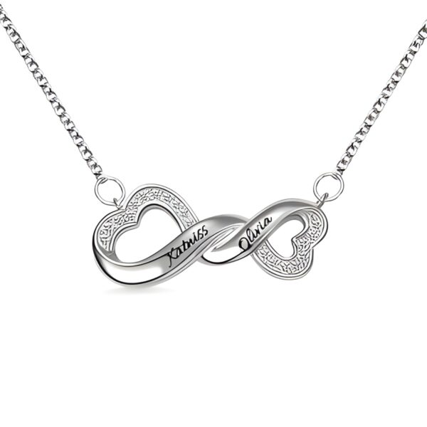 Engraved infinity double heart necklace symbolizing love