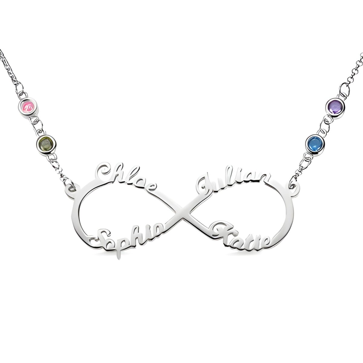 Custom infinity necklace with names and birthstones