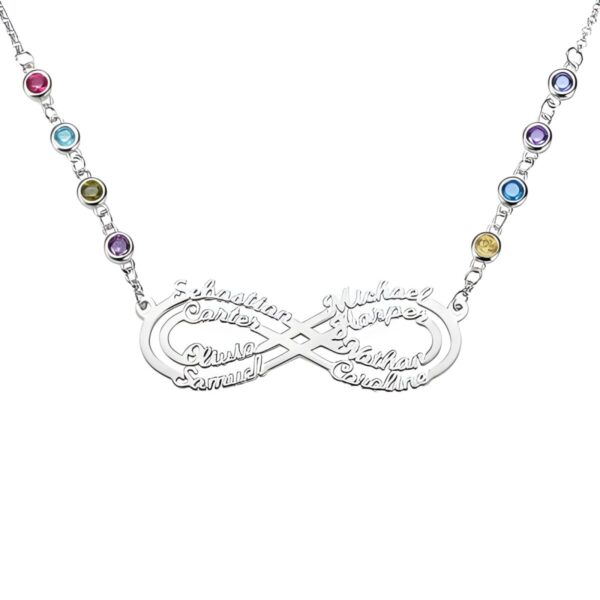 Infinity name necklace with birthstones for loved ones