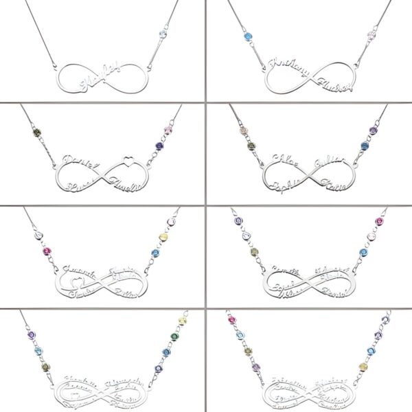 Infinity name necklace with birthstones for cherished bonds
