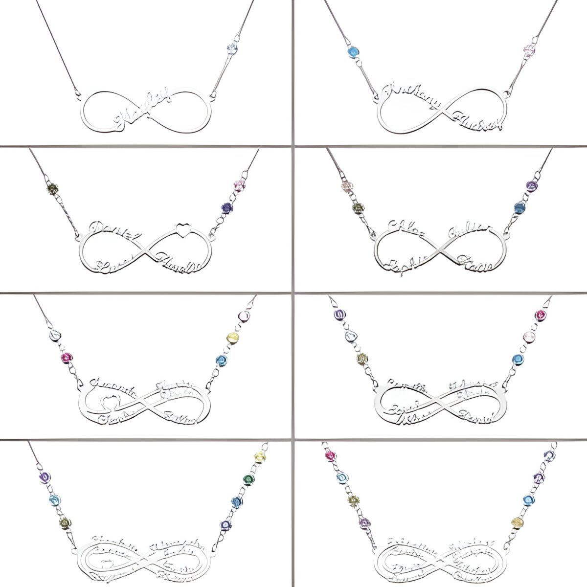 Infinity name necklace with birthstones for cherished bonds