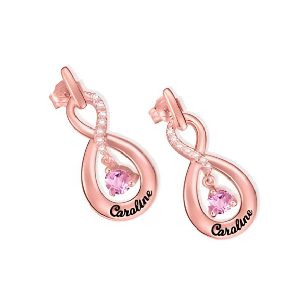 Infinity name earrings with birthstone for her