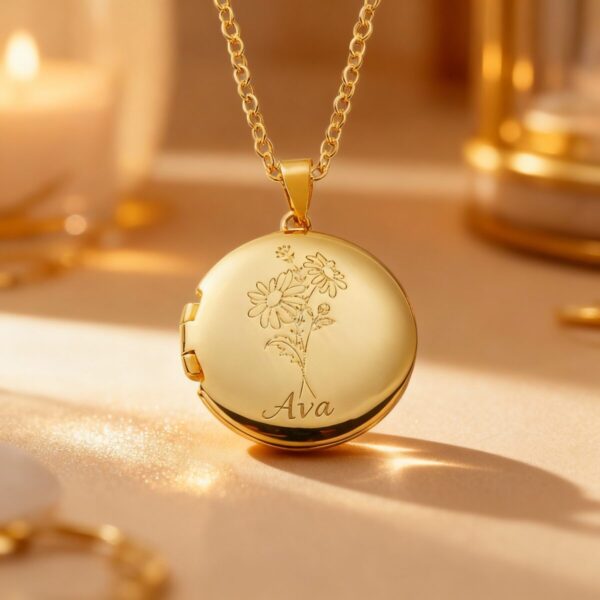 Birth flower photo locket necklace for cherished memories