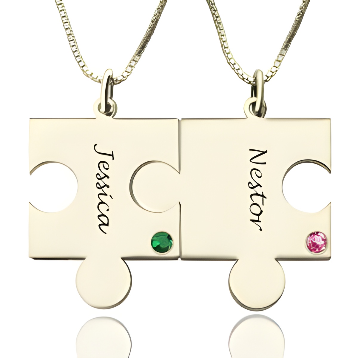 Engraved puzzle necklace for couples symbolizing love