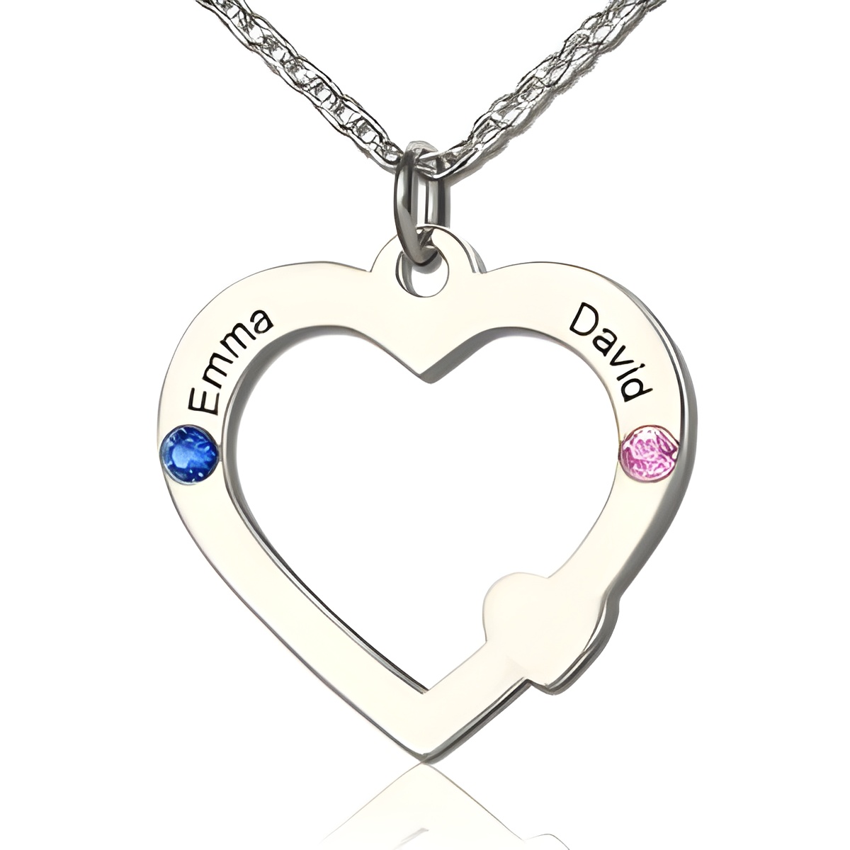Double name heart necklace with birthstone for loved ones