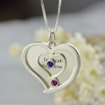 Embrace Your Love Story – Heart-Shaped Couples Name Necklace with Birthstones – A Tender Keepsake for Two Souls - Image 3