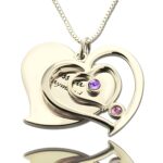 Heart-shaped couples name necklace with birthstones