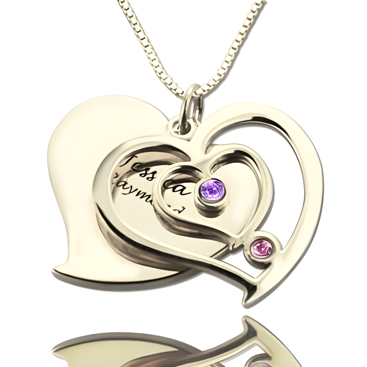 Heart-shaped couples name necklace with birthstones
