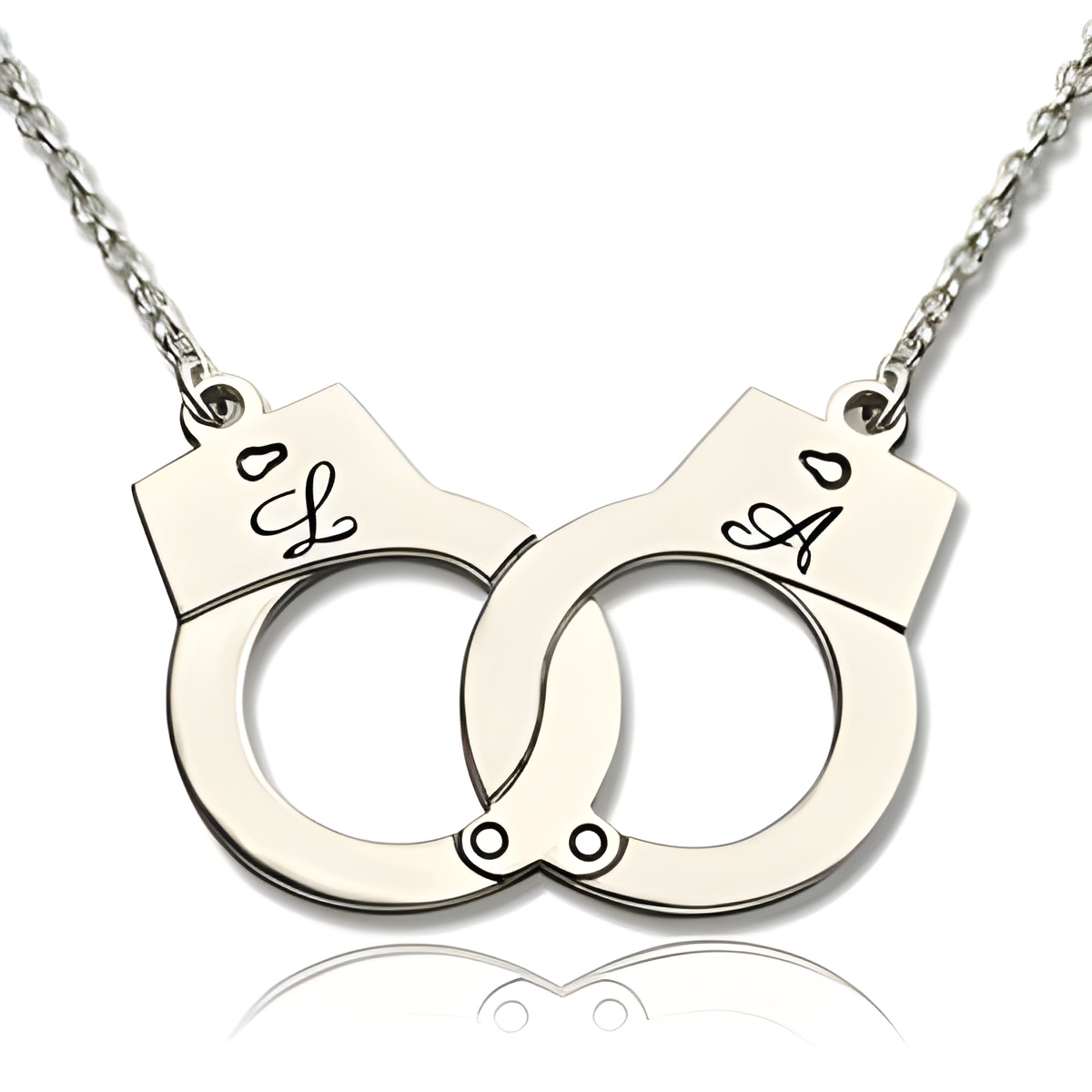 Personalized handcuff necklace for couples symbolizing love