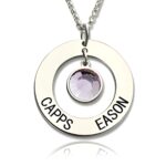 Personalized circle name pendant with birthstone
