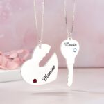 Unlock Your Love Story – Custom Name & Birthstone Pendant Set – For Couples Who Hold Each Other’s Hearts - Image 2