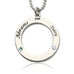 Engraved circle of love necklace with birthstones