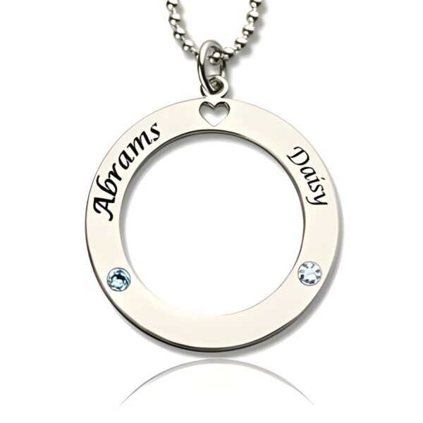 Engraved circle of love necklace with birthstones