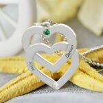 Embrace Two Hearts as One – Engraved Double Heart Birthstone Necklace – For Your Beloved - Image 2
