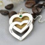 Embrace Two Hearts as One – Engraved Double Heart Birthstone Necklace – For Your Beloved - Image 3