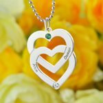 Embrace Two Hearts as One – Engraved Double Heart Birthstone Necklace – For Your Beloved - Image 4