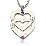 Engraved double heart birthstone necklace for love