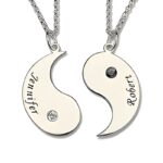 Embrace Harmony Together – Yin Yang Name & Birthstone Necklace Set – For Couples United in Balance - Image 2