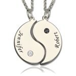 Yin Yang Name Birthstone Necklace Set for couples