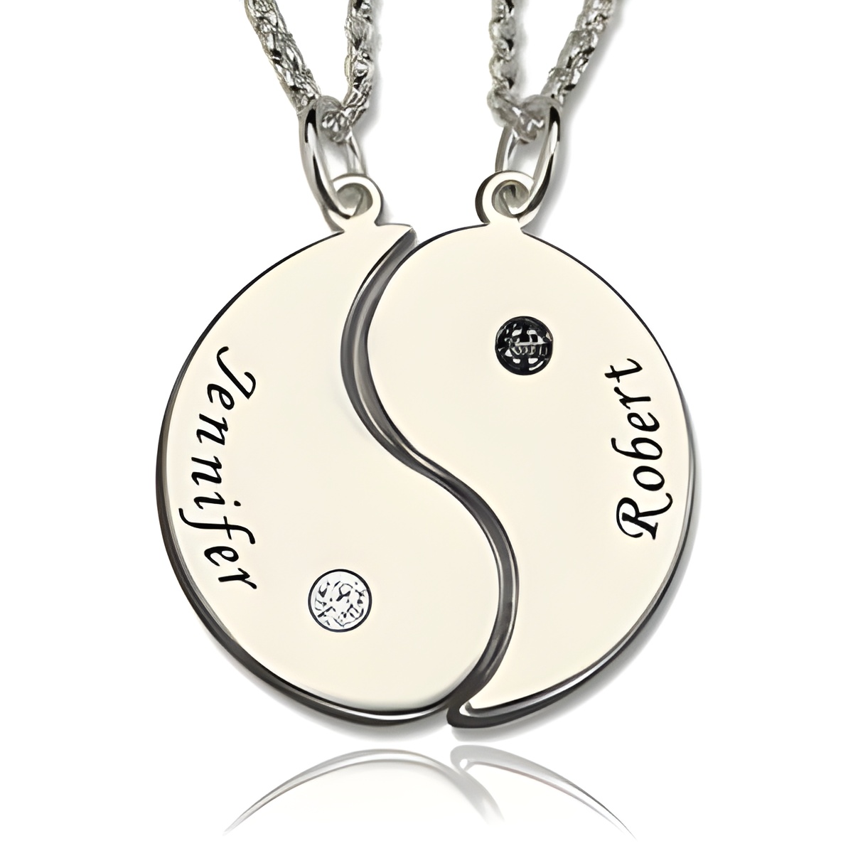 Yin Yang Name Birthstone Necklace Set for couples