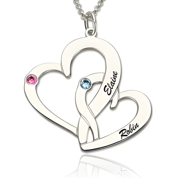 Custom name and birthstone necklace celebrating love