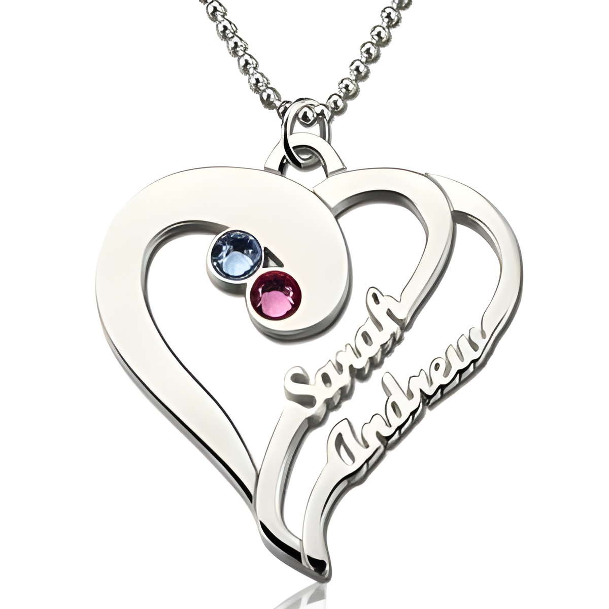 Two hearts birthstone necklace symbolizing love