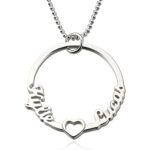 Circle name necklace with heart for loved ones
