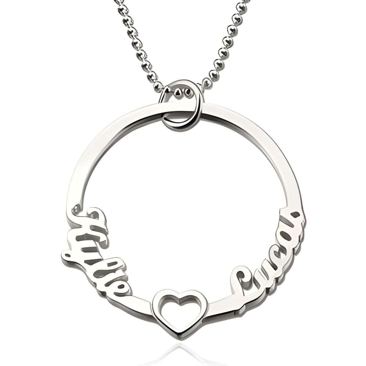Circle name necklace with heart for loved ones