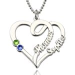 Engraved couple necklace with birthstones for soulmates