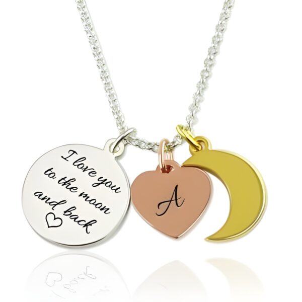 Personalized moon heart charm necklace for endless love