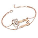Rose gold name bracelet for mom with birthstones