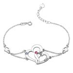 Engraved interlocking heart bracelet with birthstones