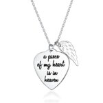 Memorial heart necklace with angel wing for cherished memories