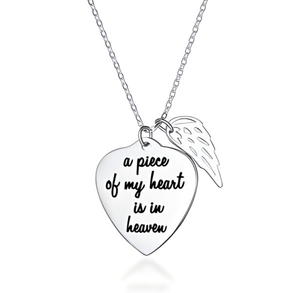 Memorial heart necklace with angel wing for cherished memories
