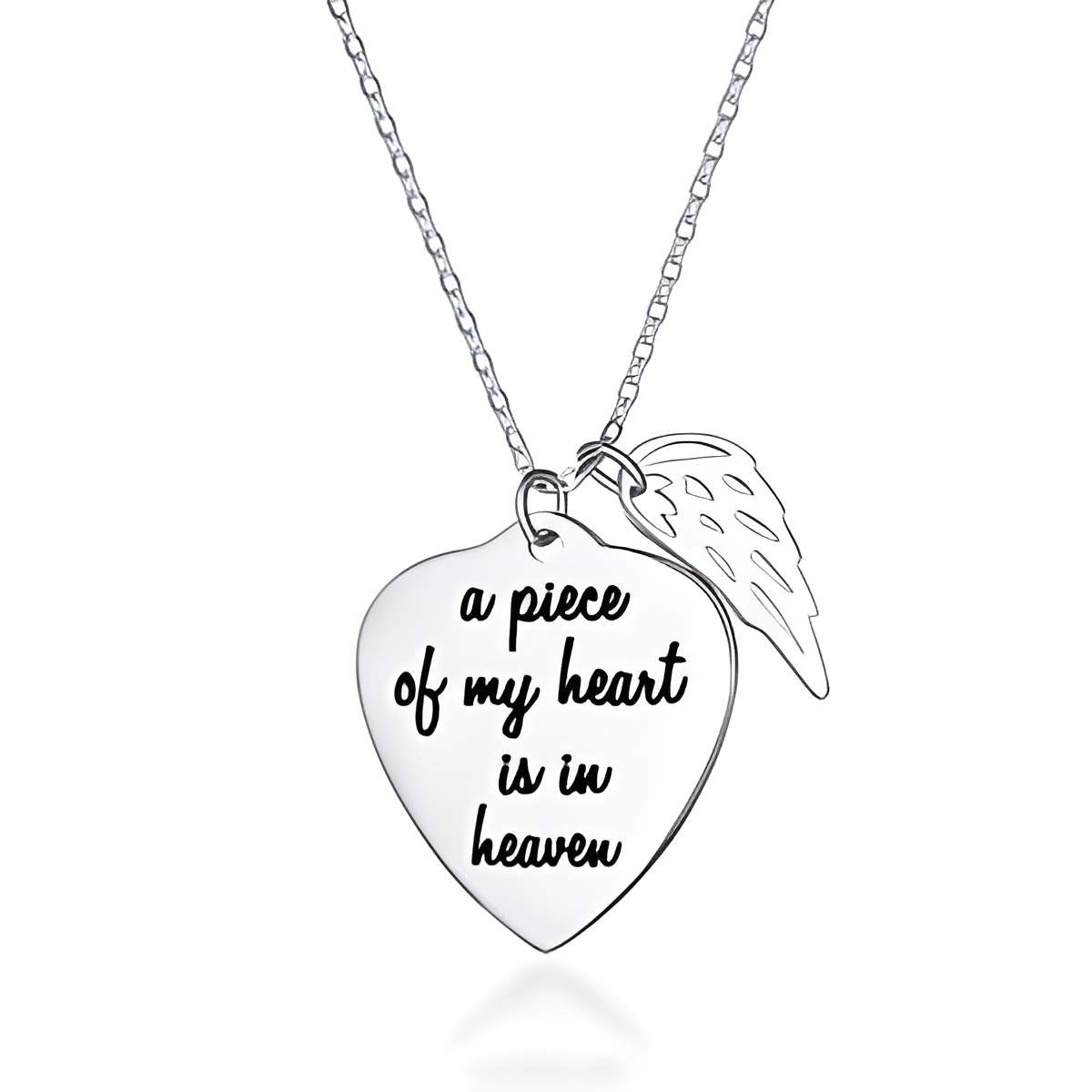 Memorial heart necklace with angel wing for cherished memories