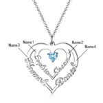 Hold Loved Ones Close – Sterling Silver Heart Necklace with Four Names & Birthstones – A Timeless Embrace for Her - Image 2