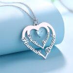 Hold Loved Ones Close – Sterling Silver Heart Necklace with Four Names & Birthstones – A Timeless Embrace for Her - Image 3