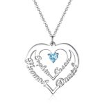 Personalized heart necklace with names and birthstones