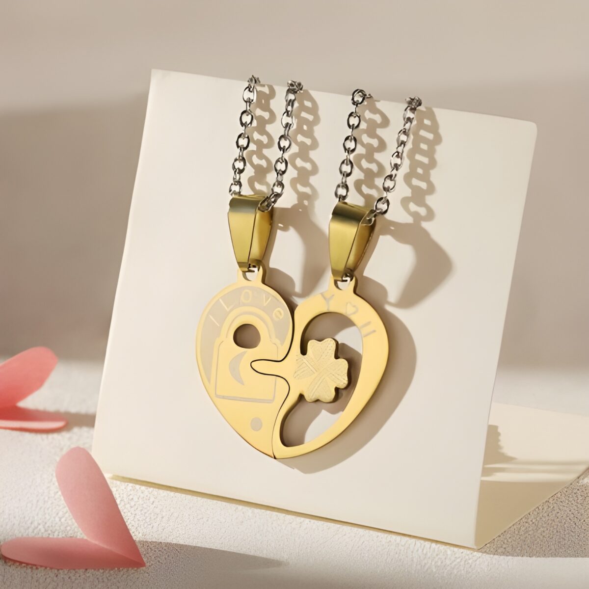 Personalized heart lock necklace for couples