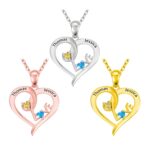 Heart-shaped name necklace with birthstones symbolizing love