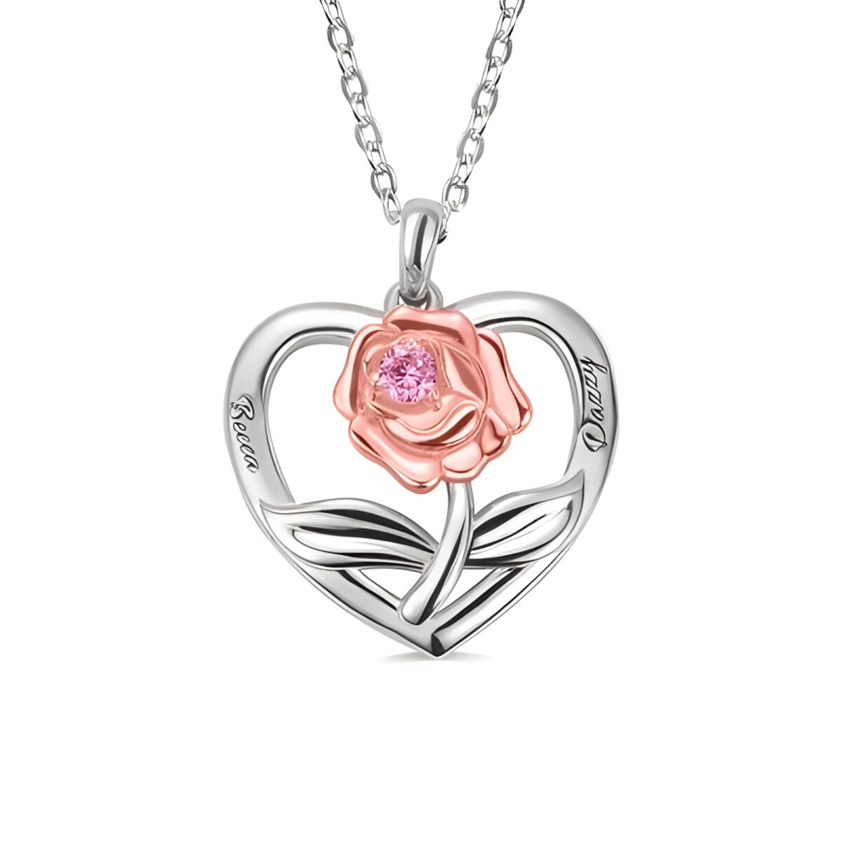 Rose heart necklace with birthstone for eternal love