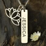 Embrace Growth and Light – Lotus Flower Necklace with Engraved Name Bar – For Your Journey of Empowerment - Image 2