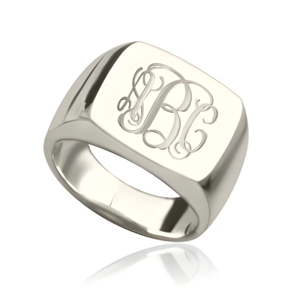 Engraved sterling silver monogram ring showcasing initials