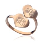 Engraved double heart monogram ring for couples