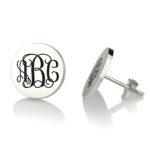 Engraved sterling silver disc stud earrings for her
