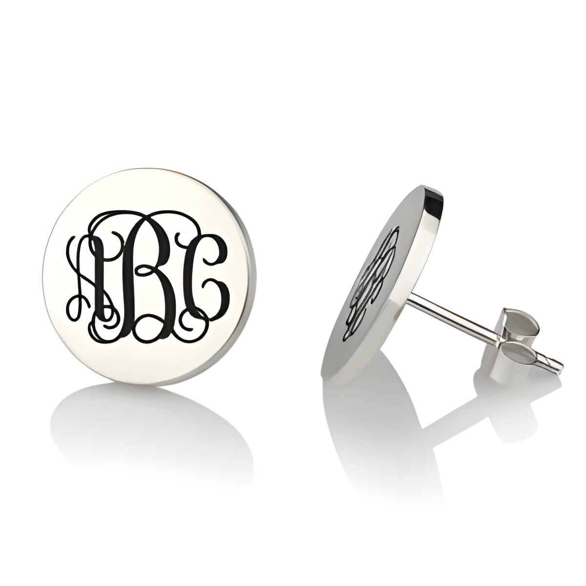 Engraved sterling silver disc stud earrings for her