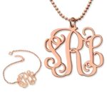 Rose gold monogram bracelet and necklace set